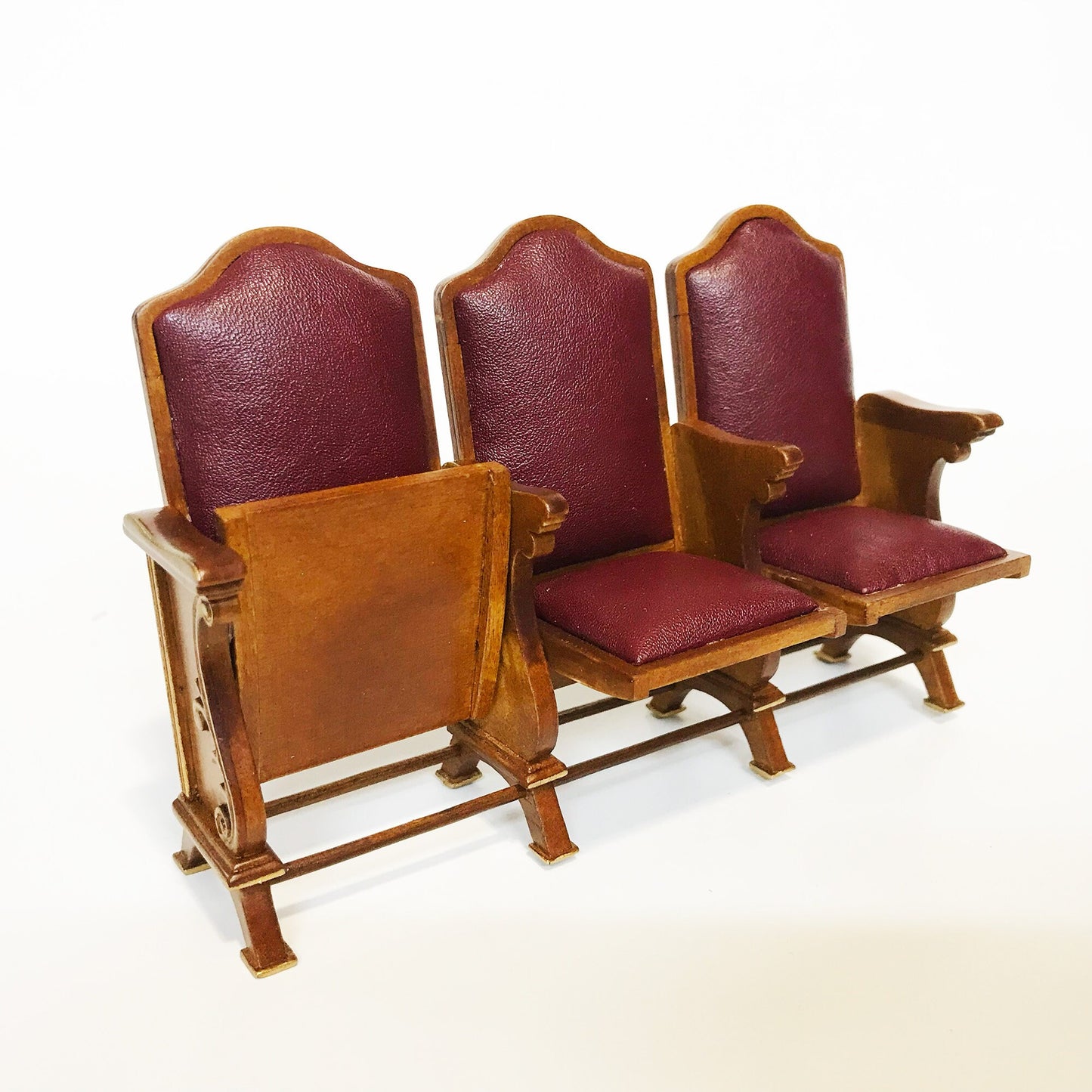 Miniature seats cinema theatre movies chairs for dollhouse 1:12 scale wood with leather