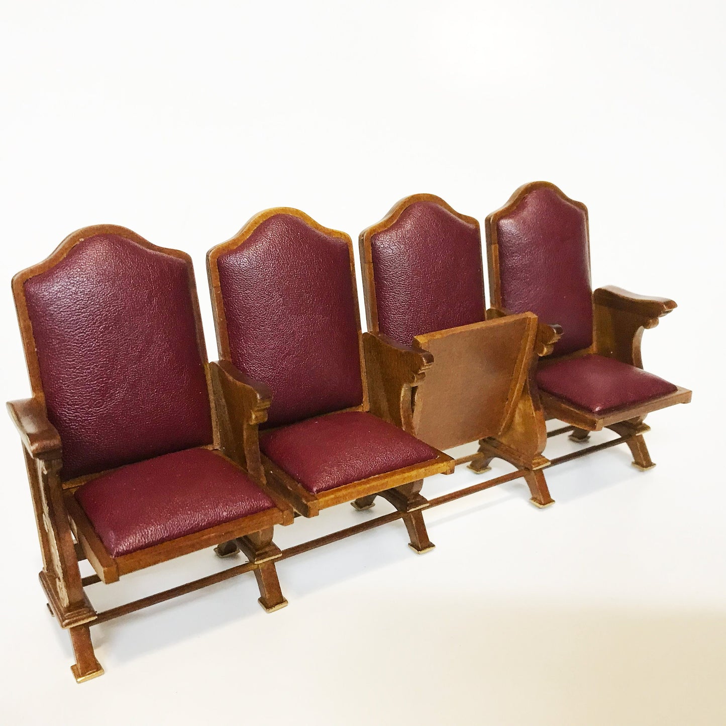 Miniature seats cinema theatre movies chairs for dollhouse 1:12 scale wood with leather