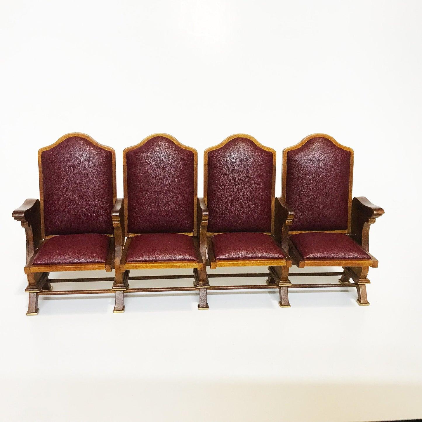 Miniature seats cinema theatre movies chairs for dollhouse 1:12 scale wood with leather