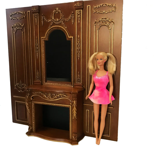 Kamin-Wandpaneel im Maßstab 1:6 oder Hintergrund für Fotografien Puppensammler WALNUSS Royal Paneling Line Handgefertigte Puppenhausminiatur