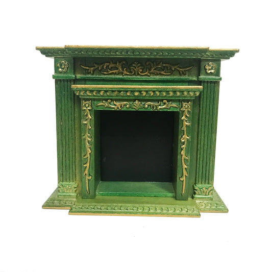 Cheminée victorienne de qualité supérieure pour maison de poupée miniature 1:12 VERT / or en bois artisanal Y9512GRG