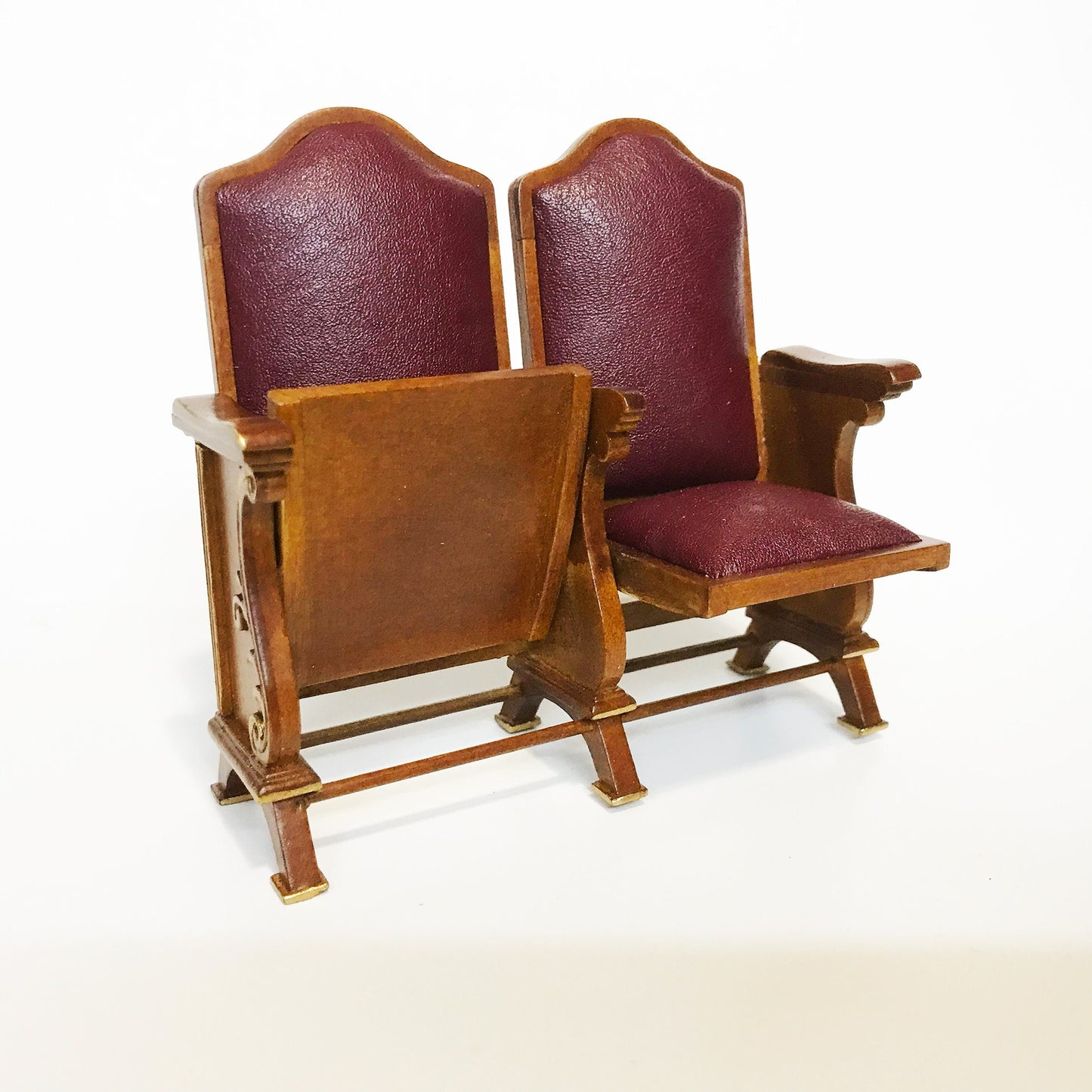 Miniature seats cinema theatre movies chairs for dollhouse 1:12 scale wood with leather