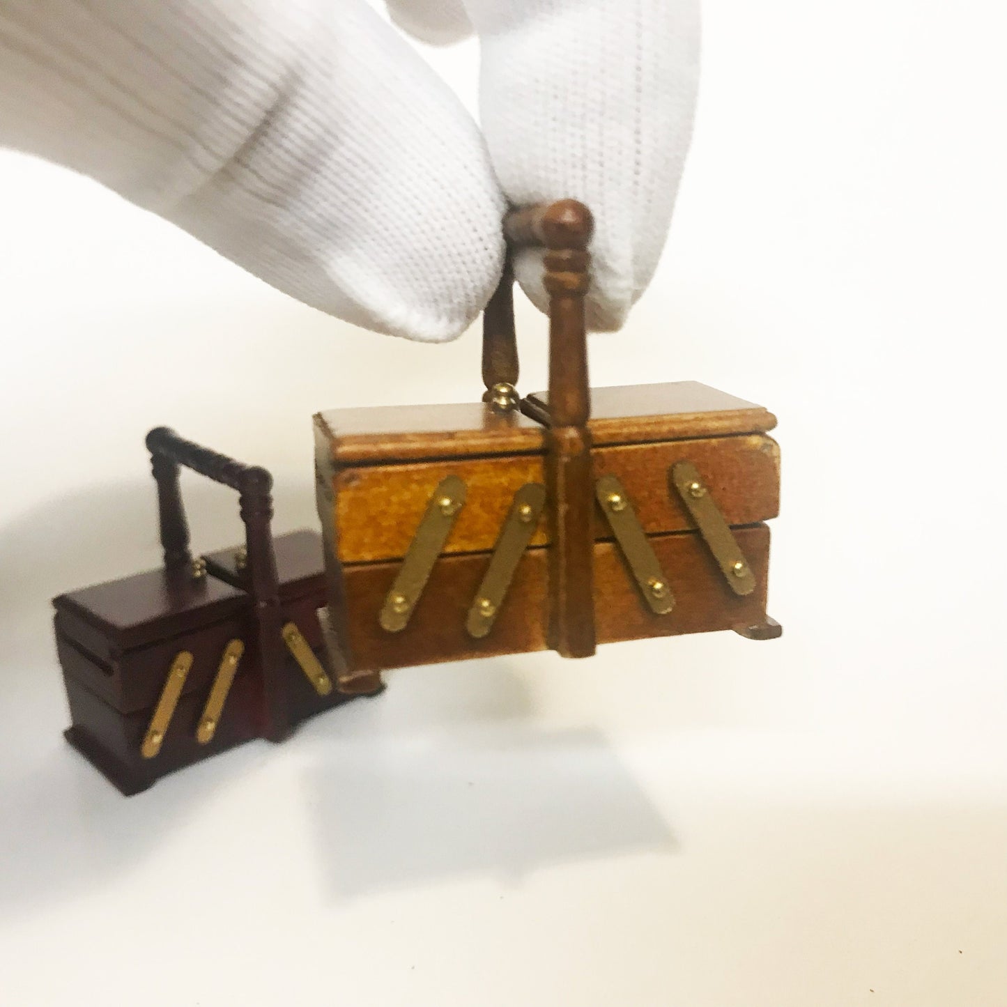 Sewing box for dollhouse miniature 1:12 scale wood handcrafted