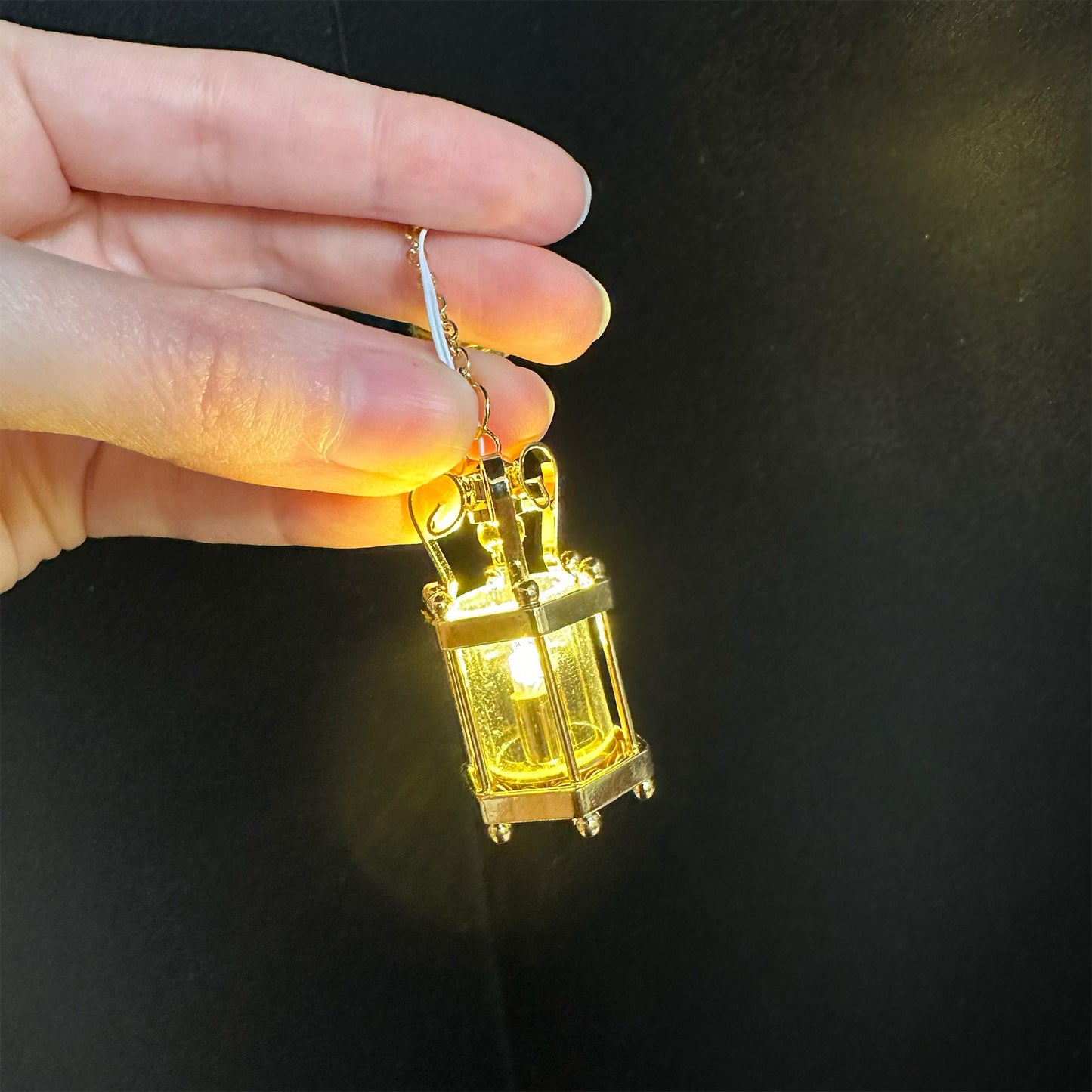 Hanging clear hexagonal lantern lamp ceiling LED Super bright light with On/off switch for dollhouse miniature 1:12 FA00001