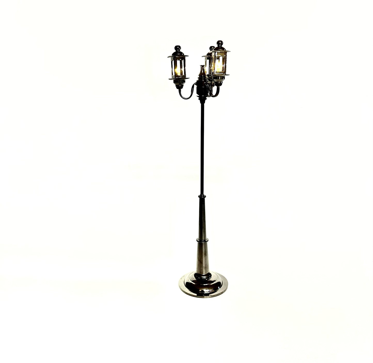 Miniature 8" tall triple 3 arm carriage street garden lamp light LED super bright with on/off switch for dollhouse 1:12 scale dollhouse
