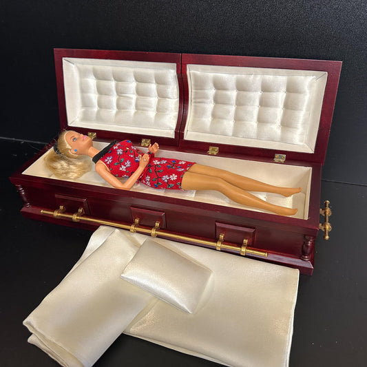 1:6 Miniatur-Sarg aus Holz, Mahagonifarbe für 1/6 Puppenhauspuppe, Beerdigung, begraben, für Modepuppen