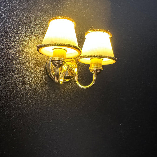 Dbl Brass Sconce for Dollhouse miniature light SUPER BRIGHT LED battery operated