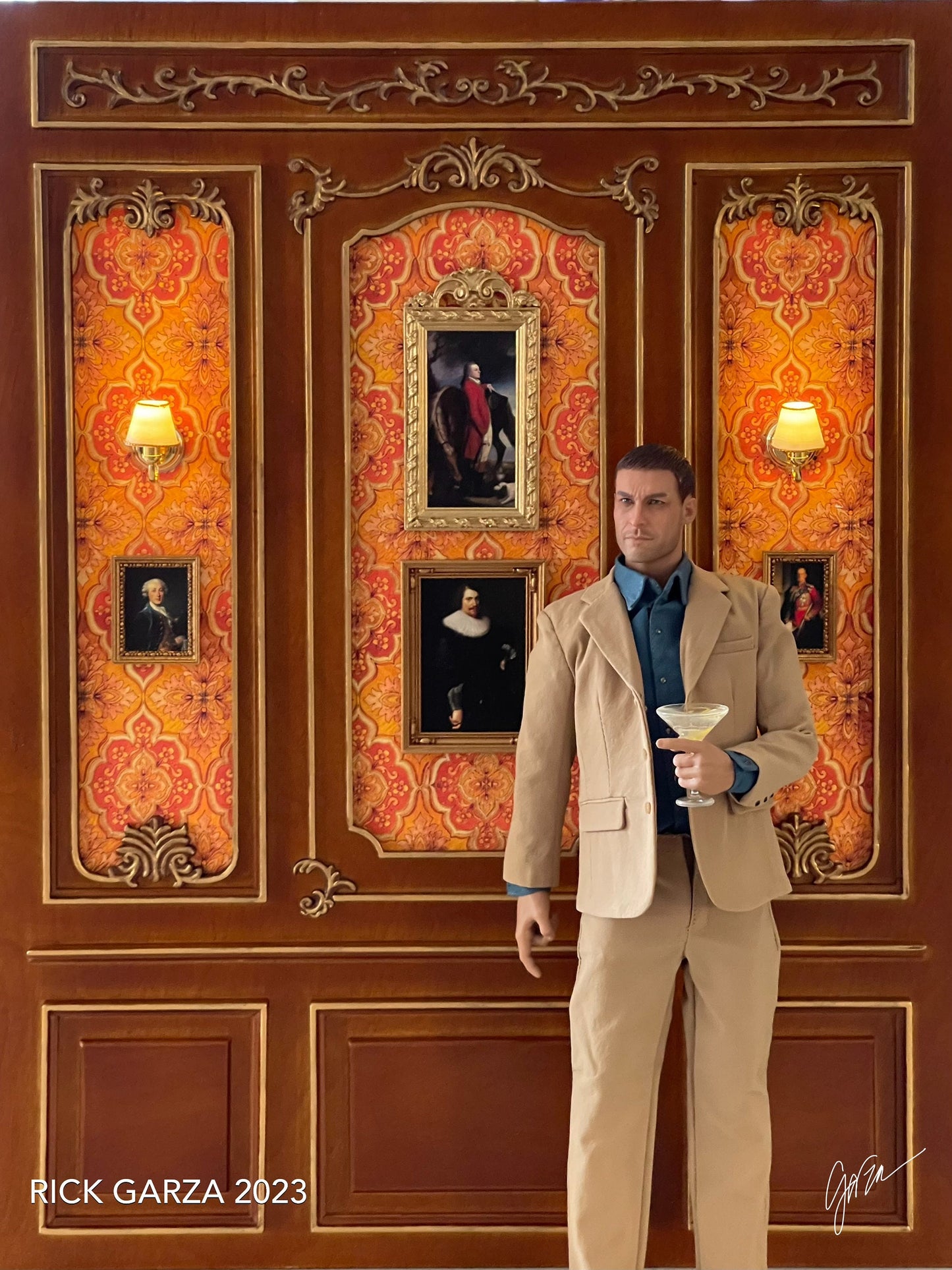 Wandpaneel im Maßstab 1:6 oder Hintergrund für Fotografien Puppen Sammler WALNUSS Royal Paneling Linie Handgefertigte Puppenhaus Miniatur