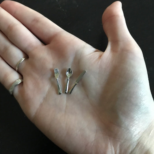 Mini set of cutlery fork knife spoon for a kitchen 1:12 Scale dollhouse miniature handmade food table setting loose