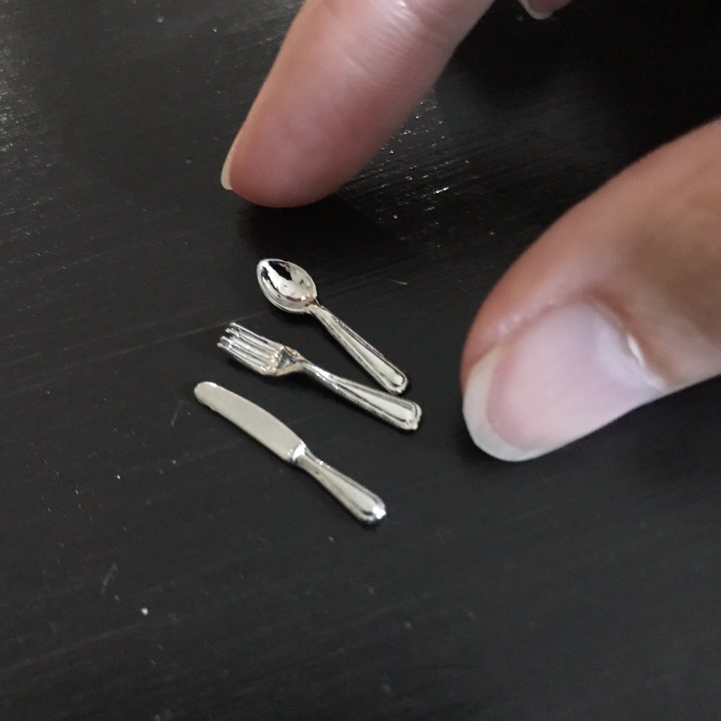 Mini set of cutlery fork knife spoon for a kitchen 1:12 Scale dollhouse miniature handmade food table setting loose