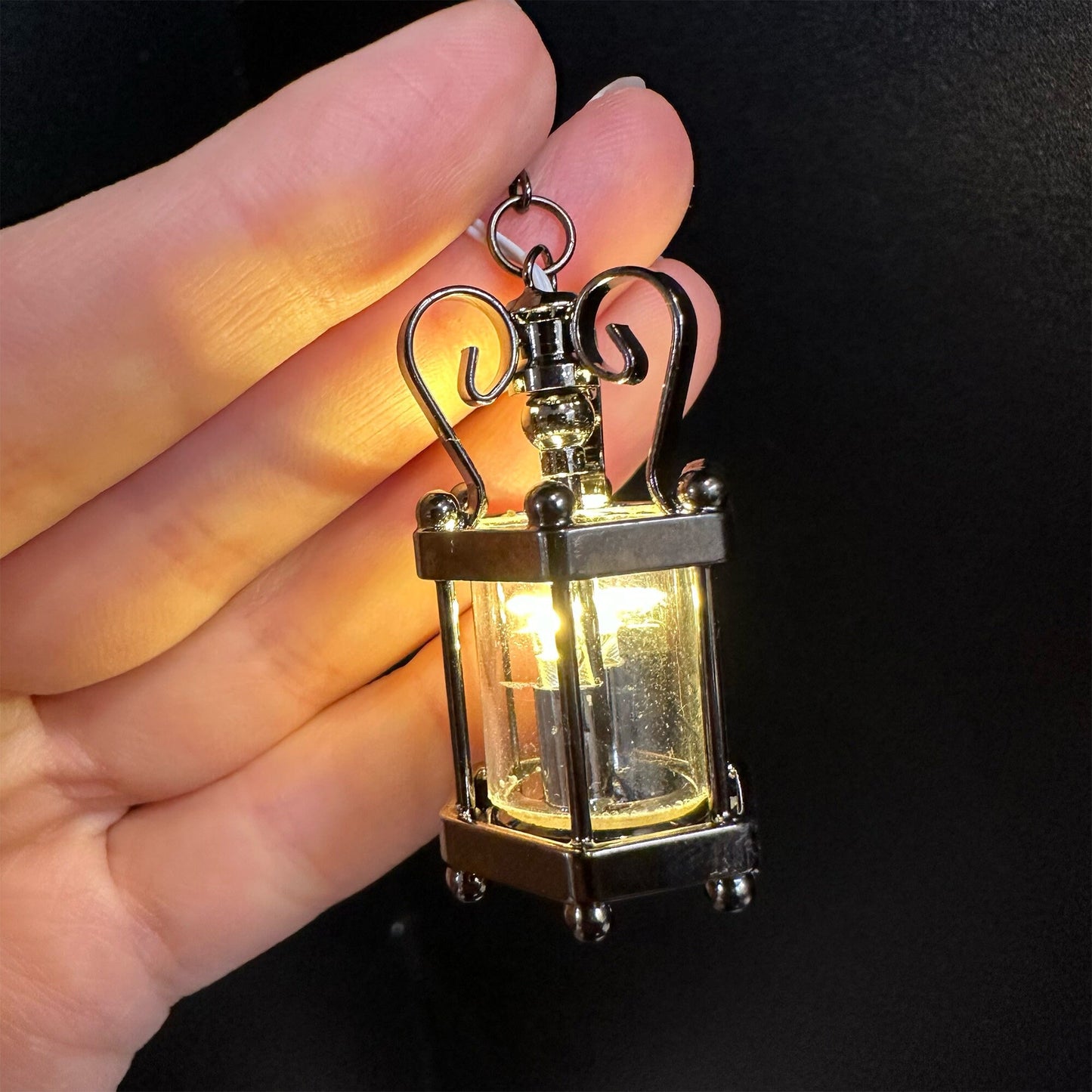 Hanging clear hexagonal lantern lamp ceiling LED Super bright light with On/off switch for dollhouse miniature 1:12 FA00001