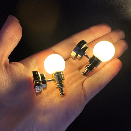 White frosted Globe bulb Wall Sconce LED Super bright with On/off switch for dollhouse miniature 1:12 replaceable battery