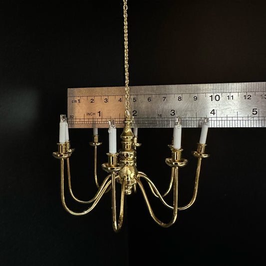 Miniature Brass 8 arms CHANDELIER  LED light lamp for Dollhouse - battery operated