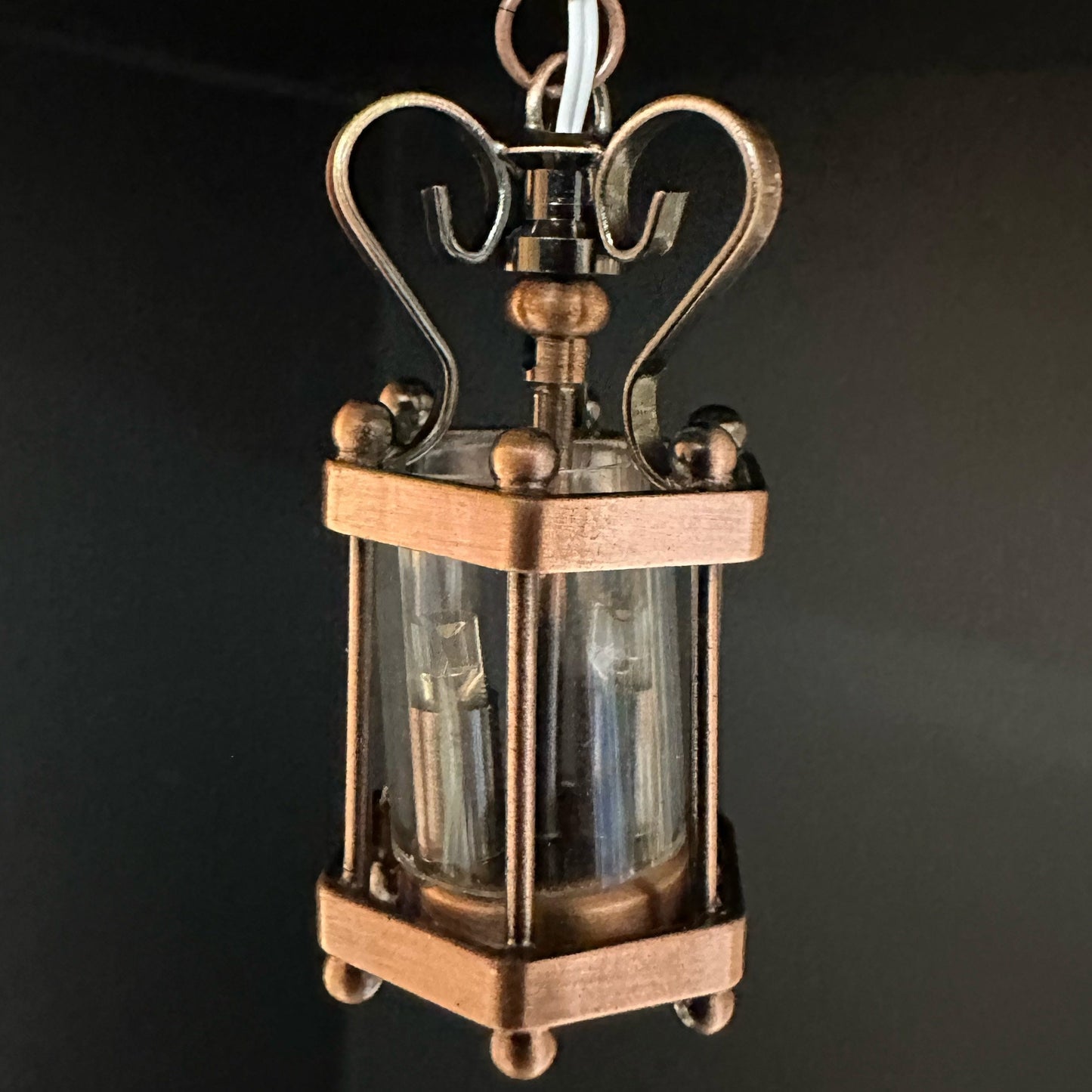 Hanging clear hexagonal lantern lamp ceiling LED Super bright light with On/off switch for dollhouse miniature 1:12 FA00001