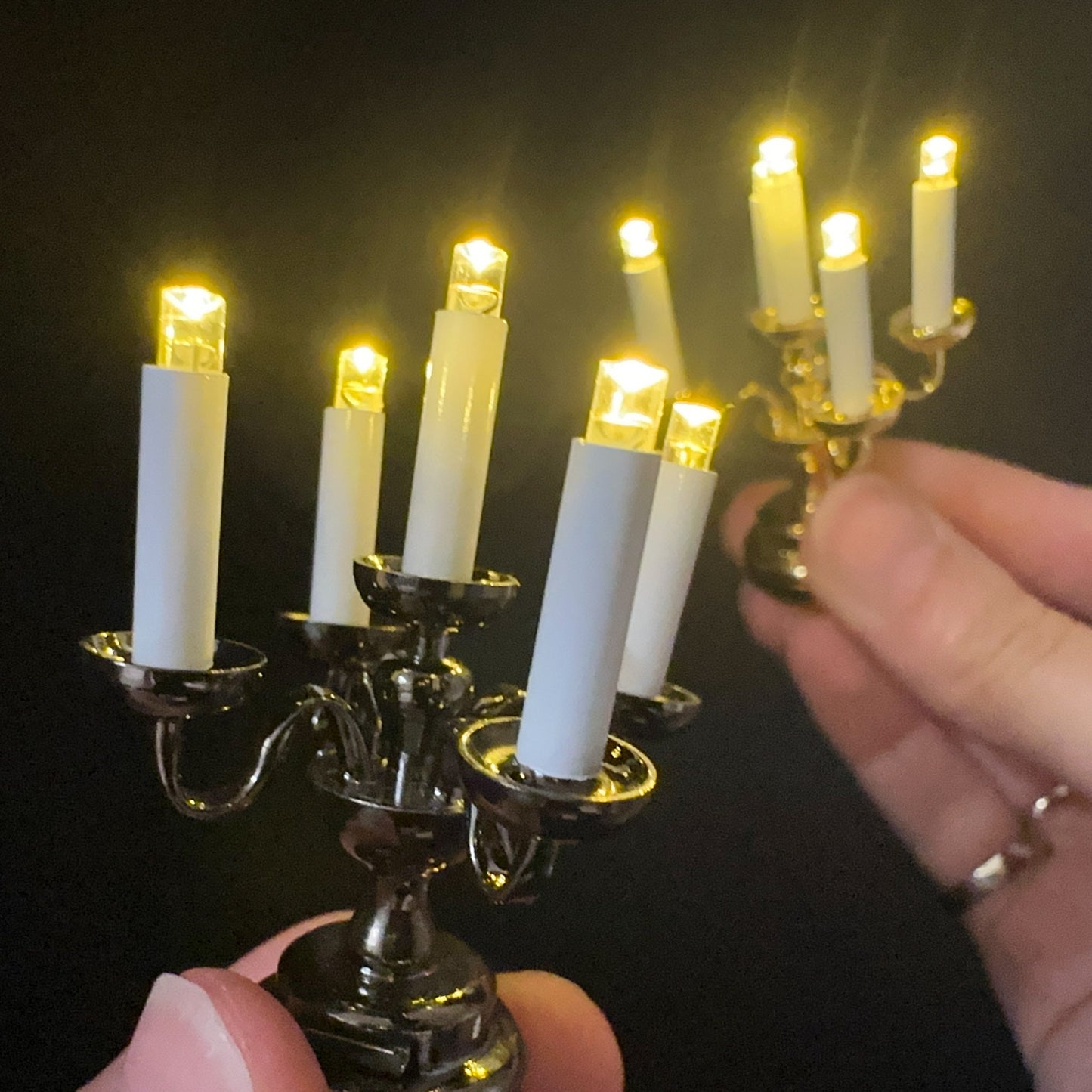 Small Candelabra 5 candles Super bright with on/off switch for 1:12 scale dollhouse miniatures candle