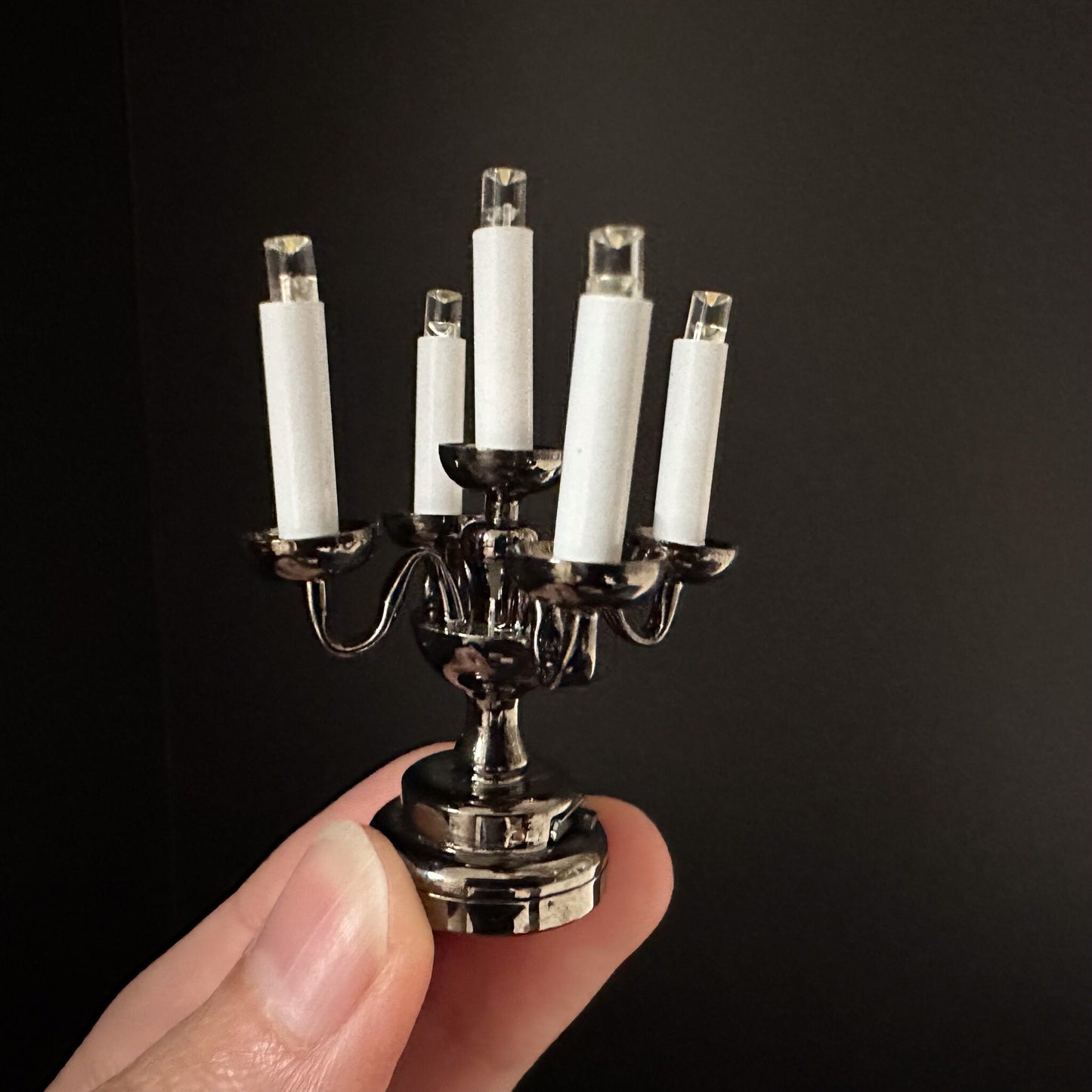 Small Candelabra 5 candles Super bright with on/off switch for 1:12 scale dollhouse miniatures candle