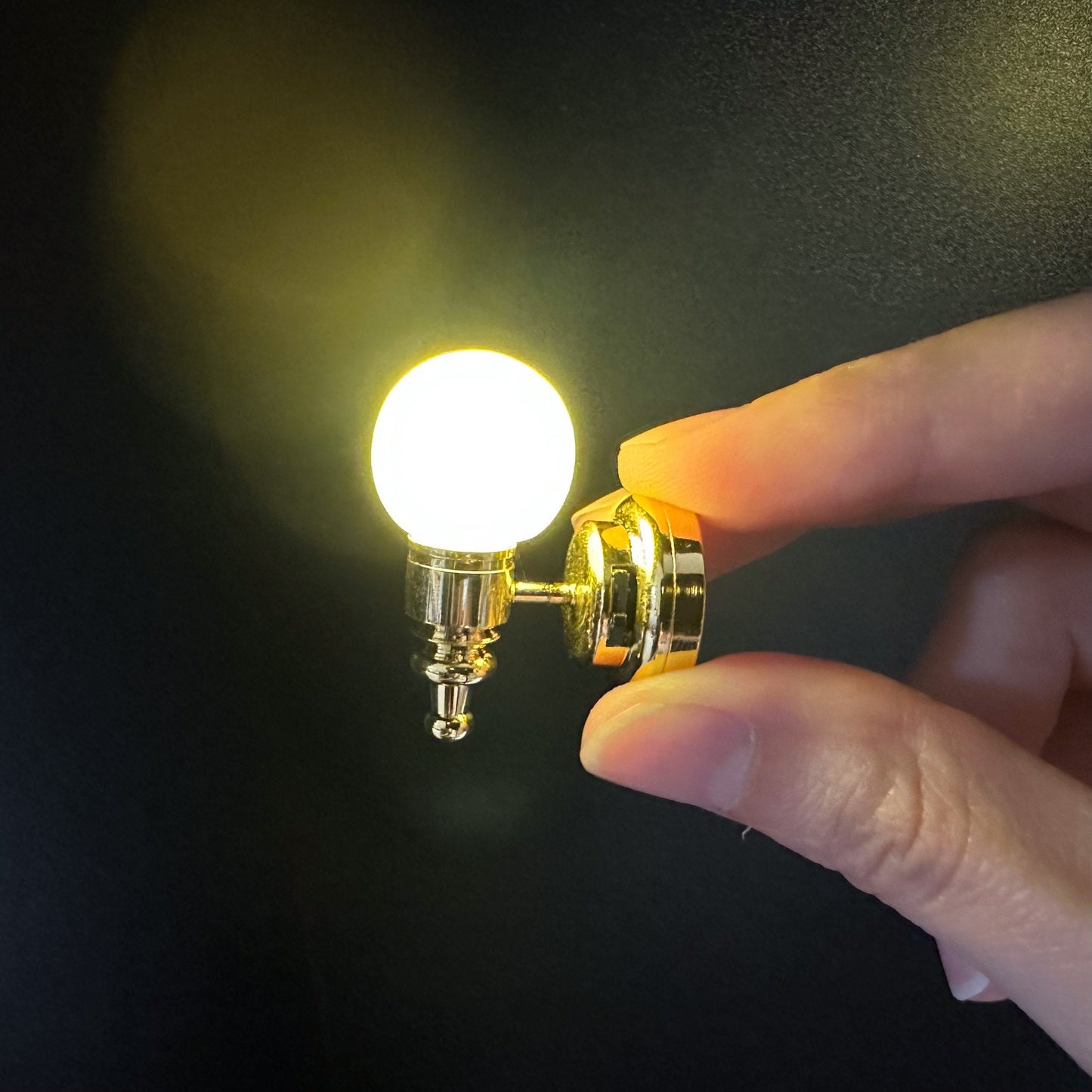 White frosted Globe bulb Wall Sconce LED Super bright with On/off switch for dollhouse miniature 1:12 replaceable battery