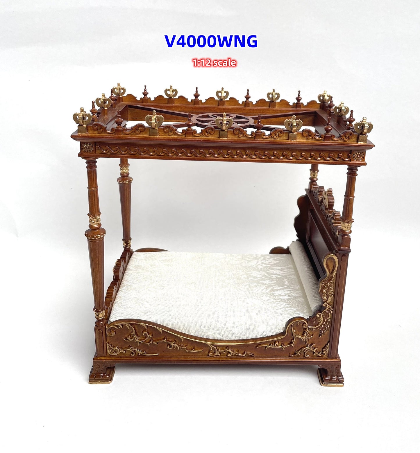 Crispin de Passe WALNUT Renaissance Four-Poster canopy Bed style 1:12 dollhouse miniature Handcrafted