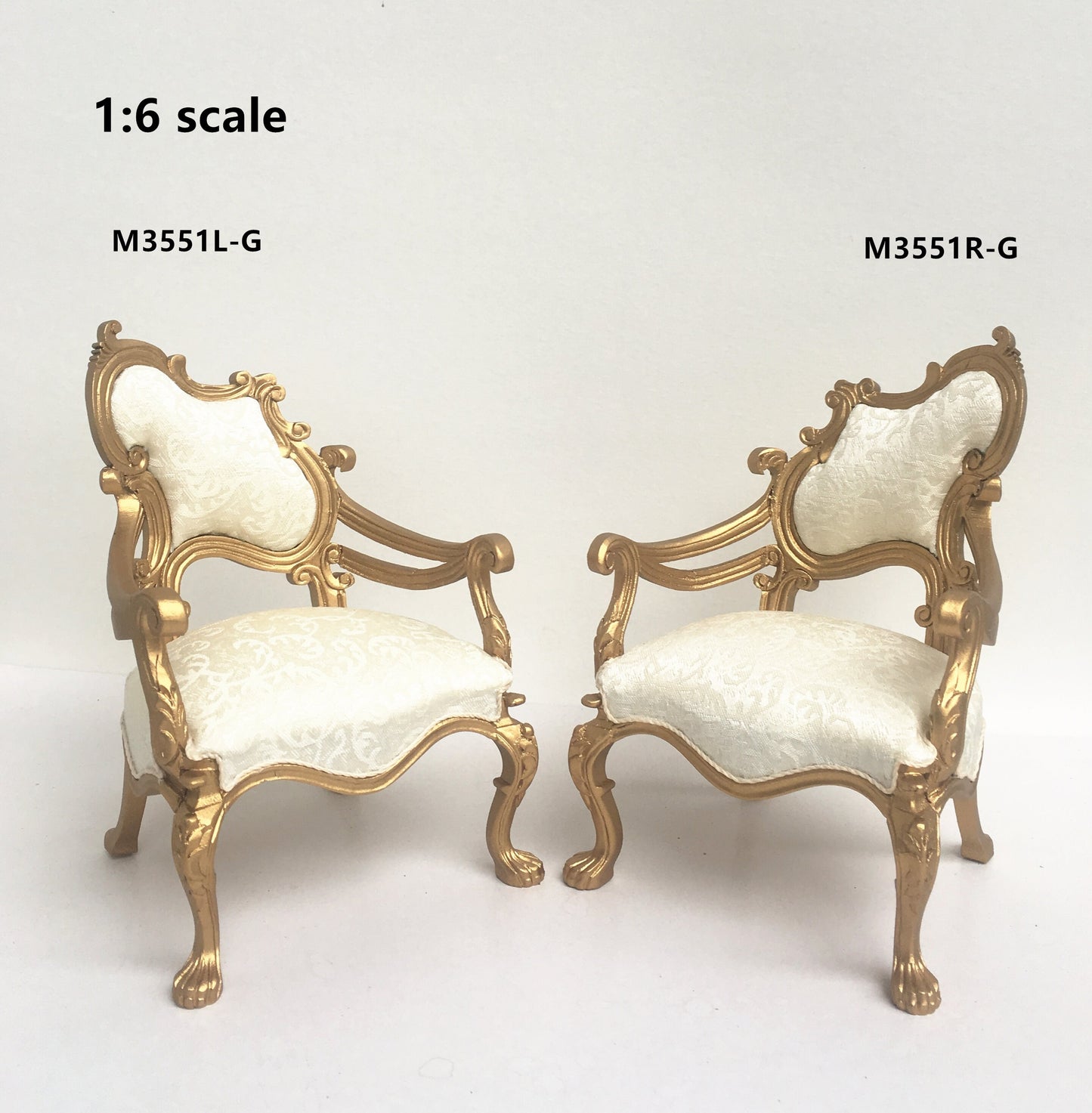 1:6 scale Top Quality set of two chairs (Left and right) Gold dollhouse miniature For fashion dolls handcrafted
