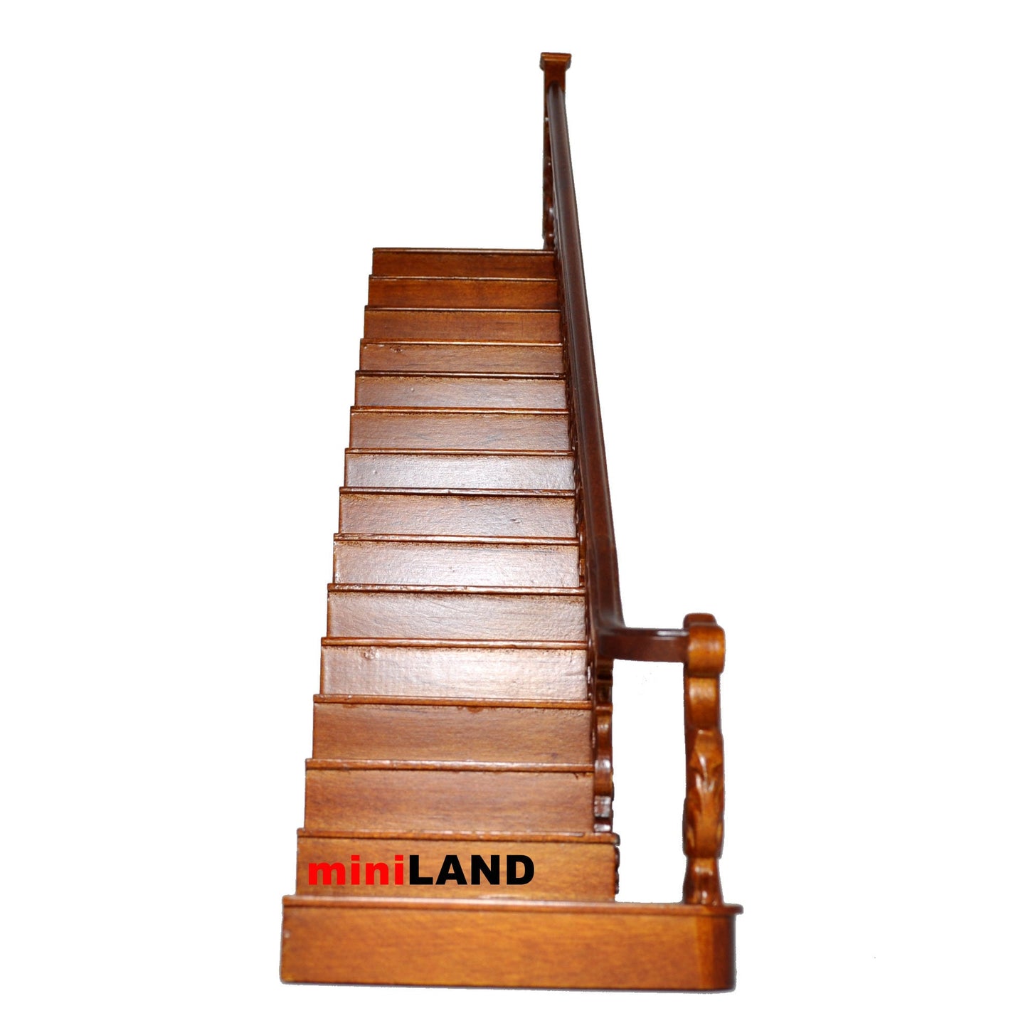 Hochwertige RECHTE Barocktreppe 9"-10" 1:12 Miniatur-Holztreppe für Puppenhäuser WN mit Geländer