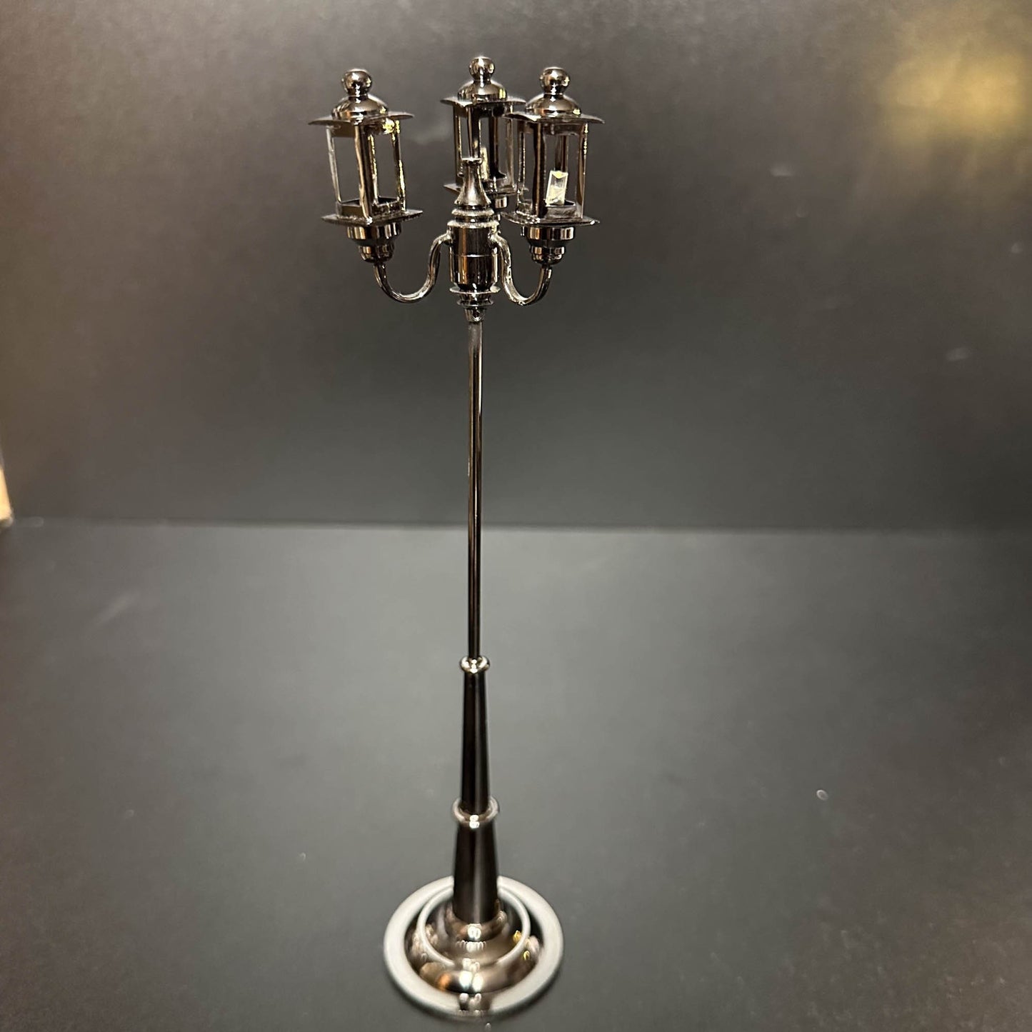 Miniature 8" tall triple 3 arm carriage street garden lamp light LED super bright with on/off switch for dollhouse 1:12 scale dollhouse