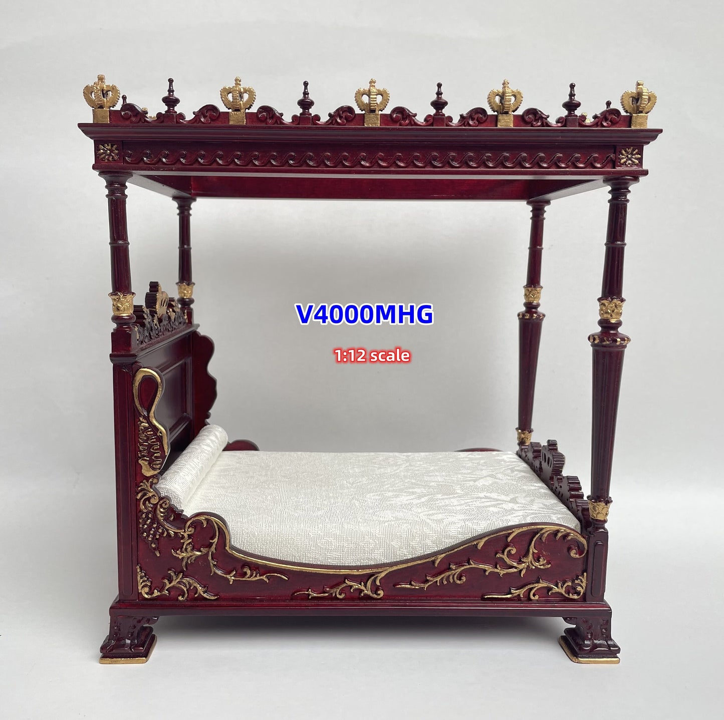 Crispin de Passe Mahogany Renaissance Four-Poster canopy Bed style 1:12 dollhouse miniature Handcrafted
