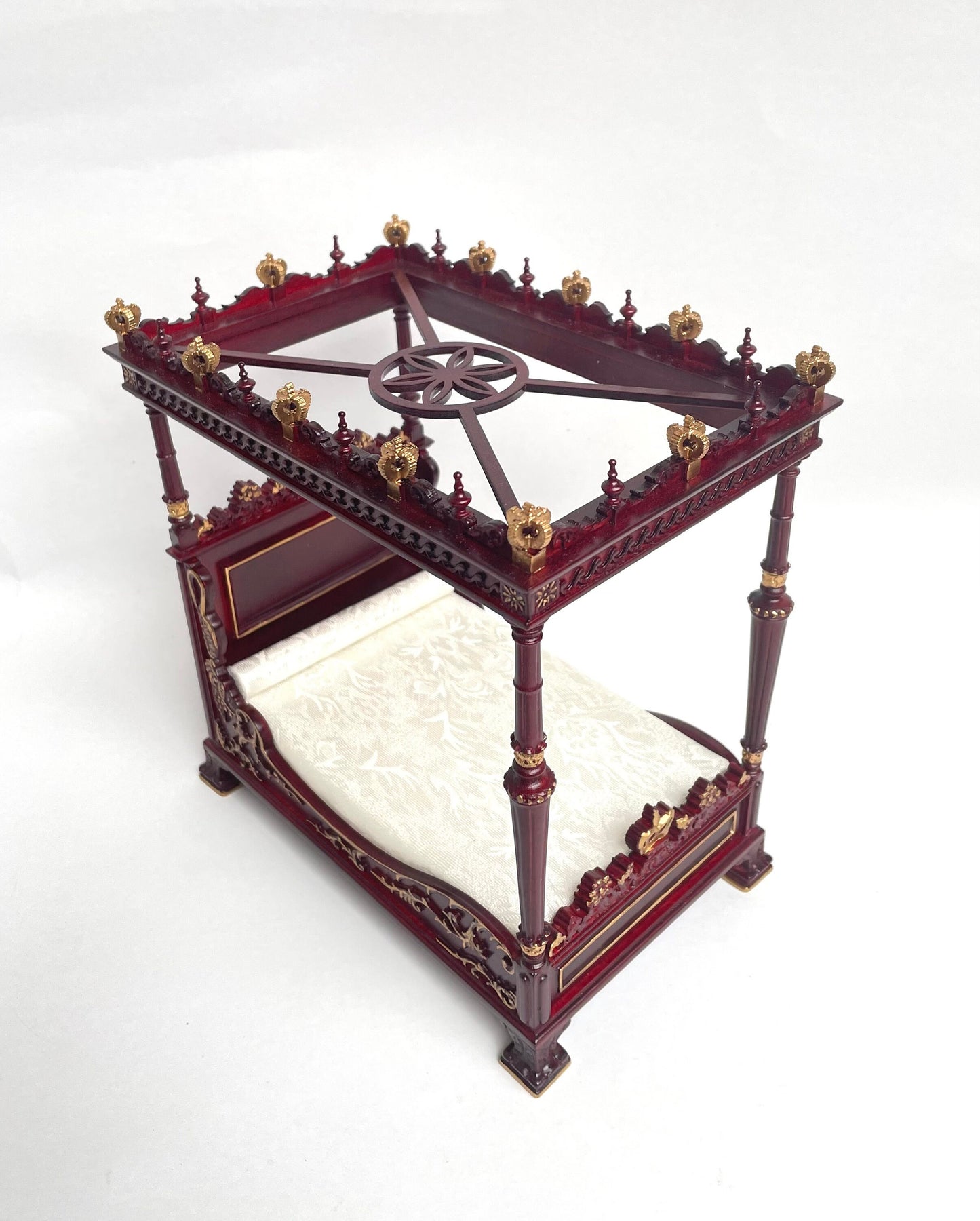 Crispin de Passe Mahogany Renaissance Four-Poster canopy Bed style 1:12 dollhouse miniature Handcrafted