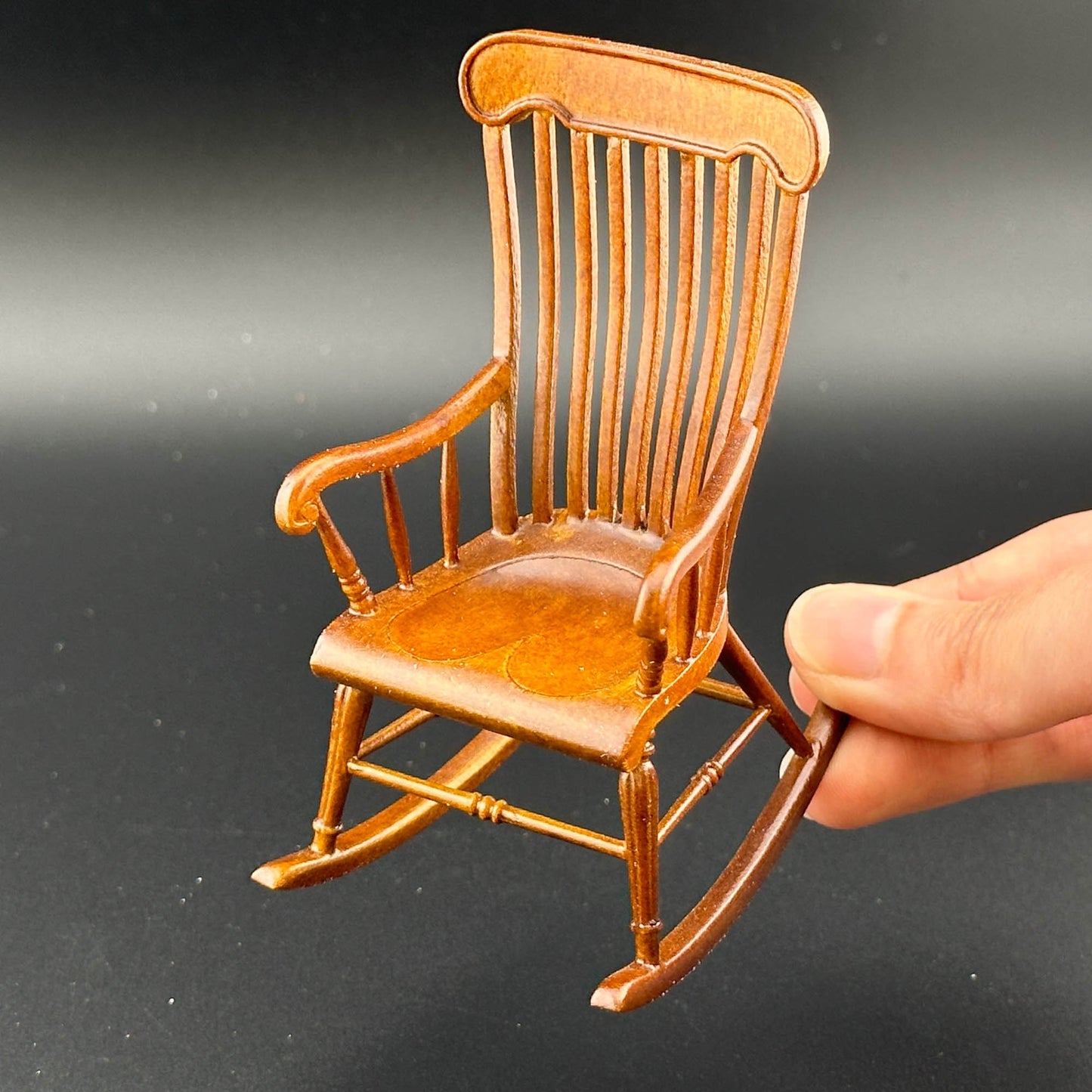 Victorian Windsor Rocking Chair for Dollhouse miniature 1:12 scale dolls baby Walnut Y8255