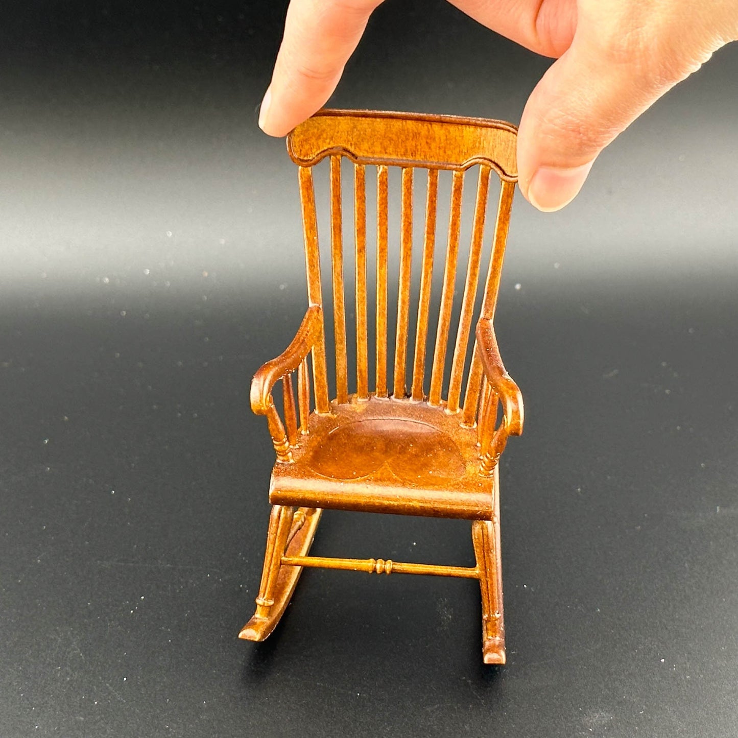 Victorian Windsor Rocking Chair for Dollhouse miniature 1:12 scale dolls baby Walnut Y8255
