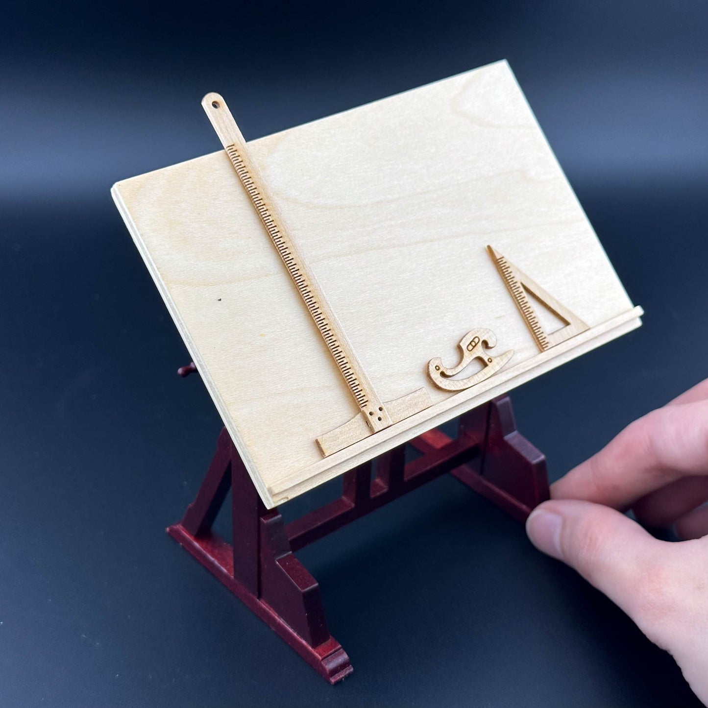 Architect's wooden drafting Drawing table with rulers 1:12 dollhouse miniature engineer designer