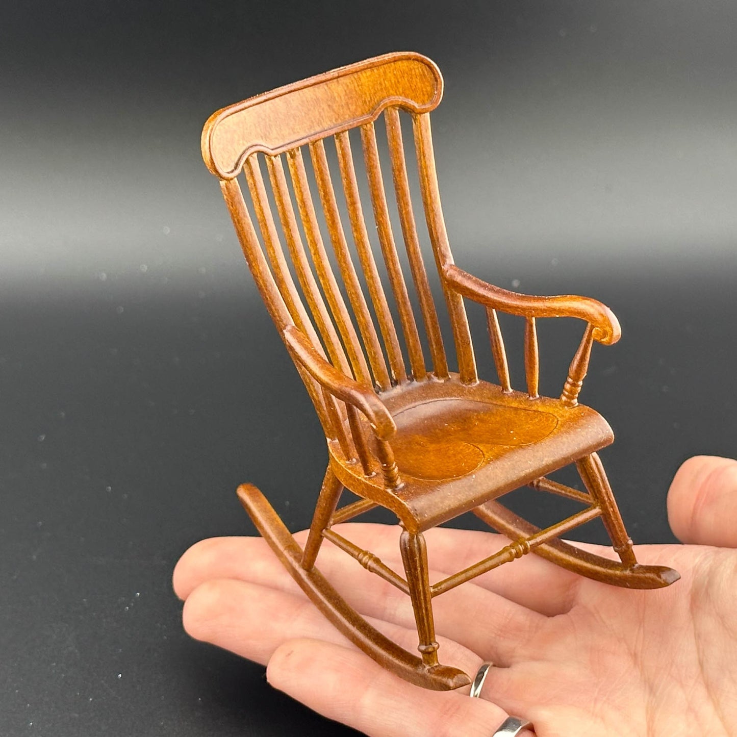 Victorian Windsor Rocking Chair for Dollhouse miniature 1:12 scale dolls baby Walnut Y8255