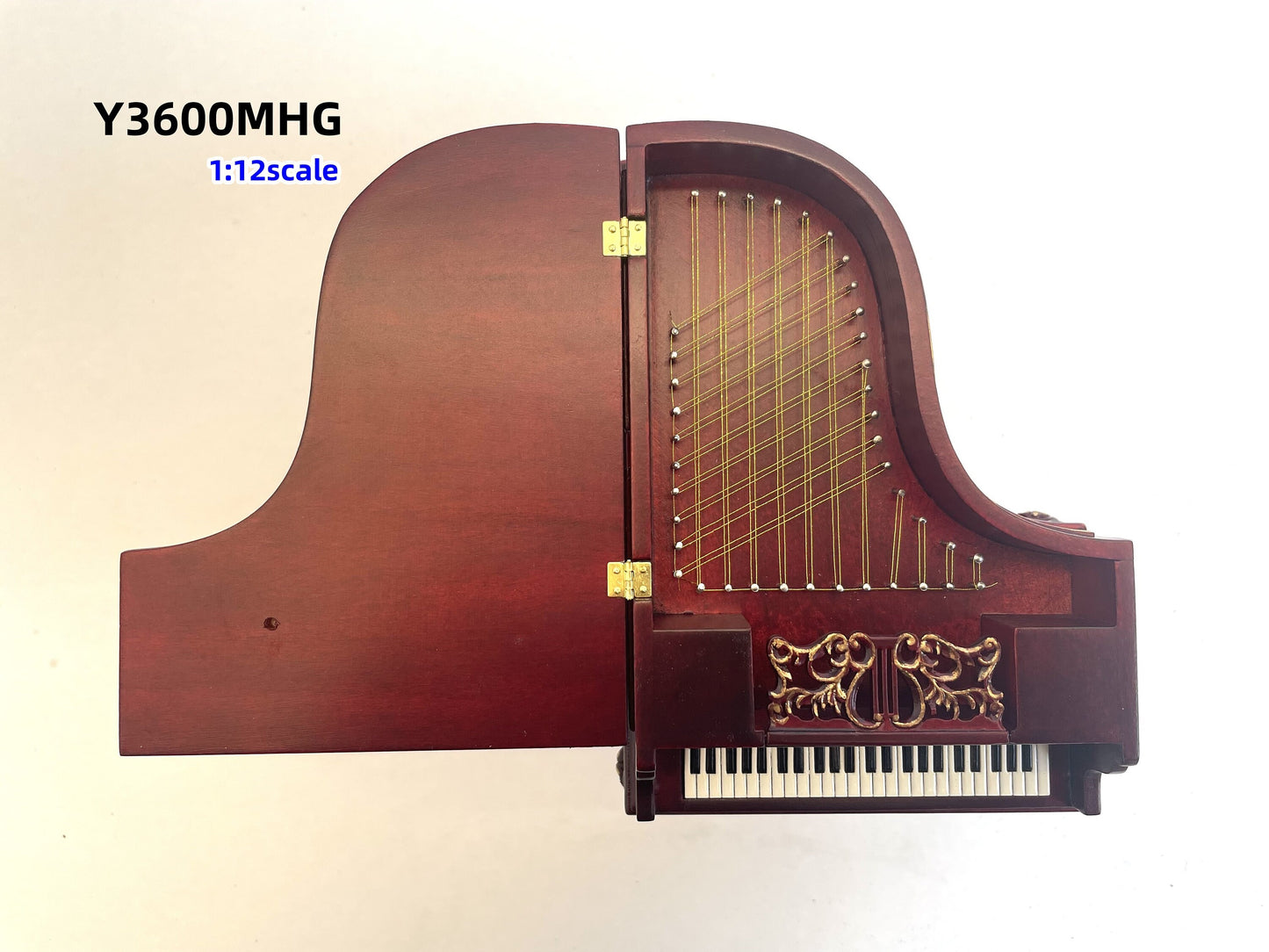 Piano à queue + tabouret pour maison de poupée miniature à l'échelle 1:12, siège en bois, acajou de qualité et or Y3600 MHG
