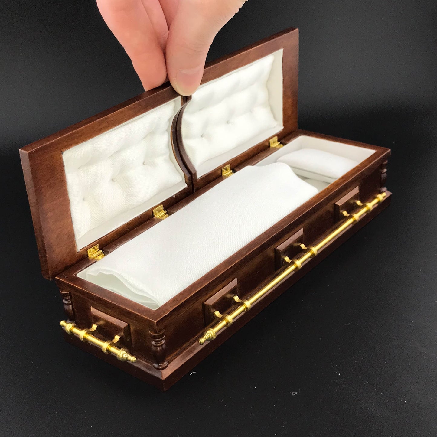 1:12 Wooden miniature coffin casket WALNUT color for dollhouse Funeral buried