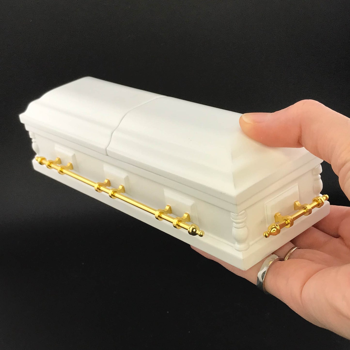 1:12 Wooden miniature coffin casket WHITE color with Brass metal rod handles for dollhouse Funeral buried