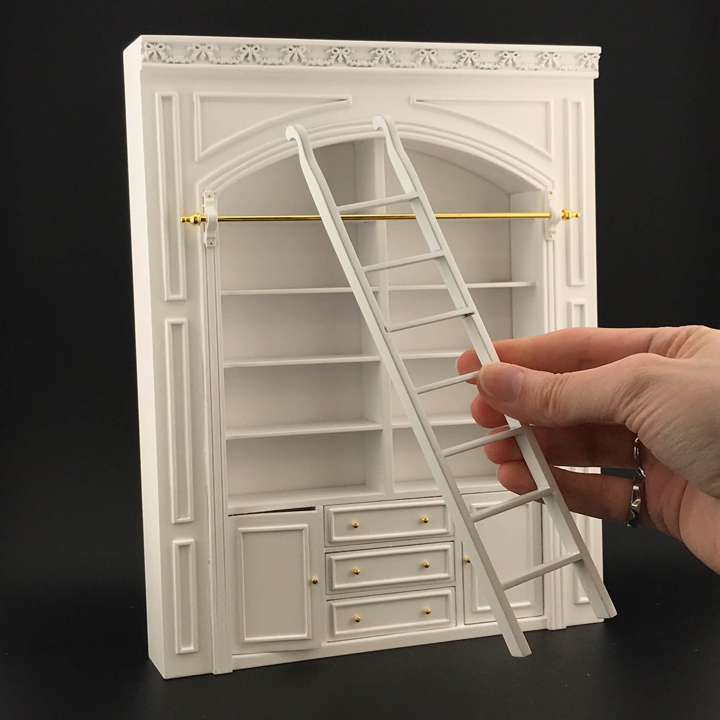 MANOR PANEL shelves shelving unit or Ladder library wall panel WHITE 1:12 scale dollhouse miniatures 9110 Shelf bookcase