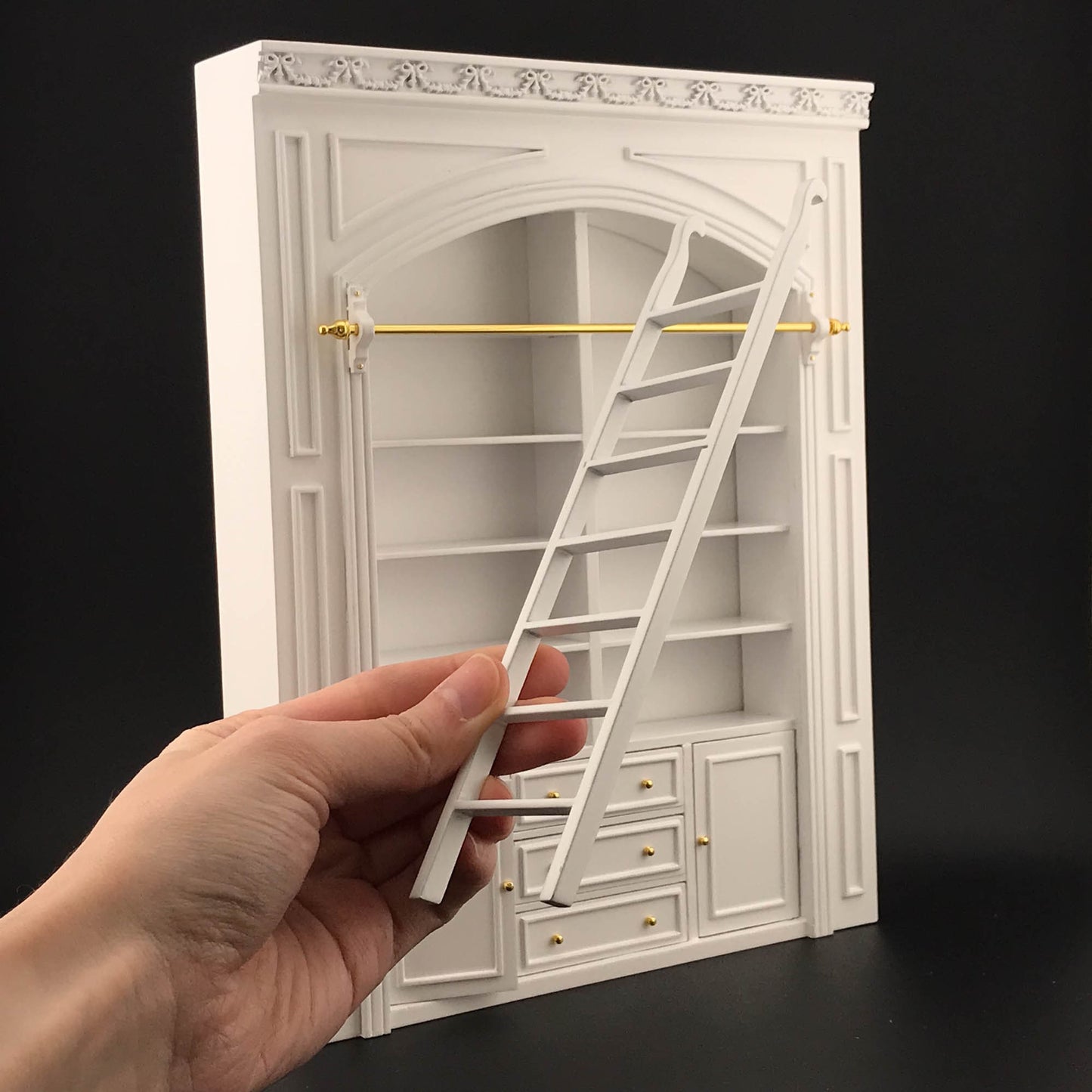 MANOR PANEL shelves shelving unit or Ladder library wall panel WHITE 1:12 scale dollhouse miniatures 9110 Shelf bookcase