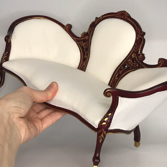 Victorian 1:6 scale Rococo ORNATE armchair or sofa couch for Dollhouse miniature mahogany and gold accents