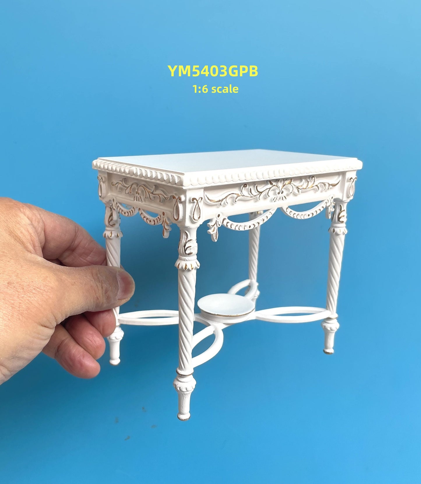Victorian 1:6 scale Ornate Side Table Dollhouse miniature in Mahogany or White Antique Surface M5403