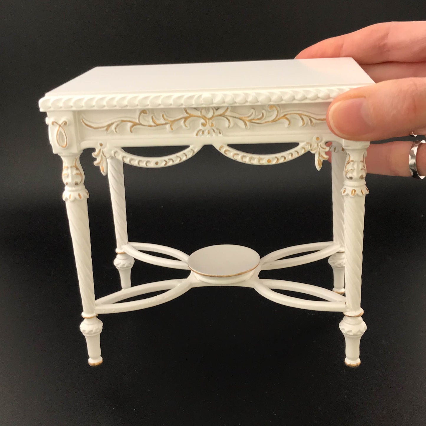 Victorian 1:6 scale Ornate Side Table Dollhouse miniature in Mahogany or White Antique Surface M5403