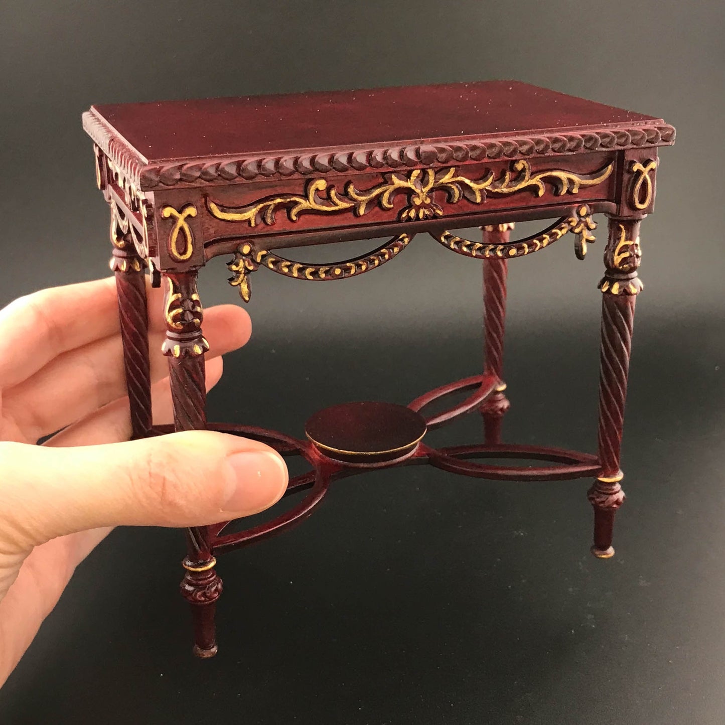 Victorian 1:6 scale Ornate Side Table Dollhouse miniature in Mahogany or White Antique Surface M5403