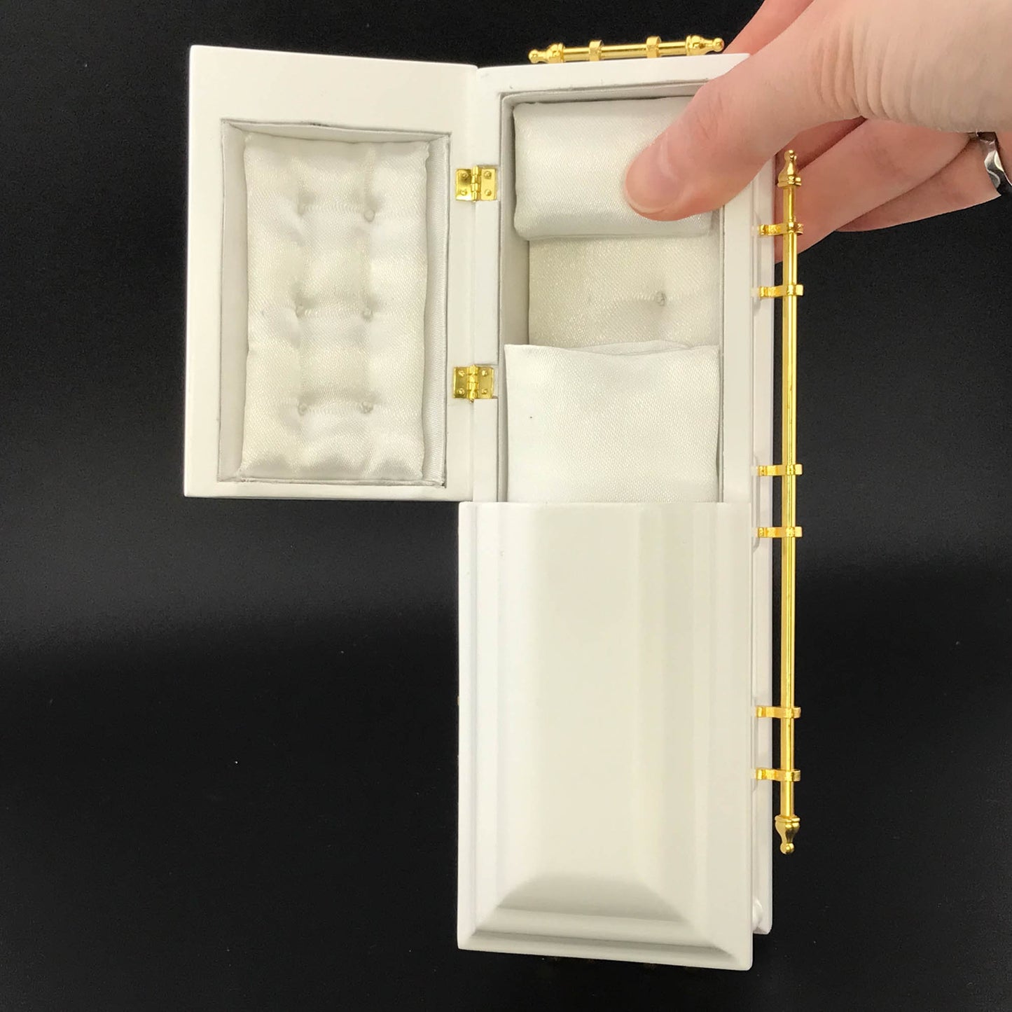 1:12 Wooden miniature coffin casket WHITE color with Brass metal rod handles for dollhouse Funeral buried