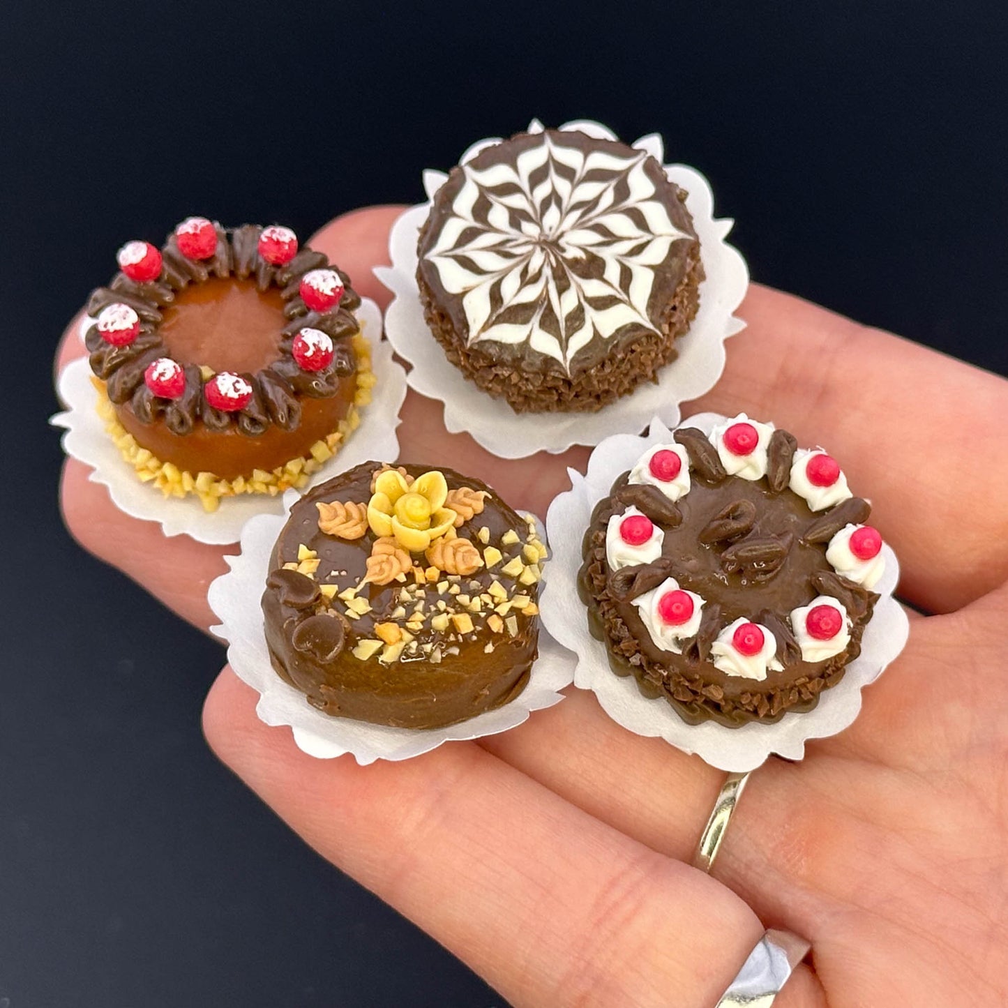 Handmade chocolate cake in 1:12 scale for dollhouse miniature polymer clay