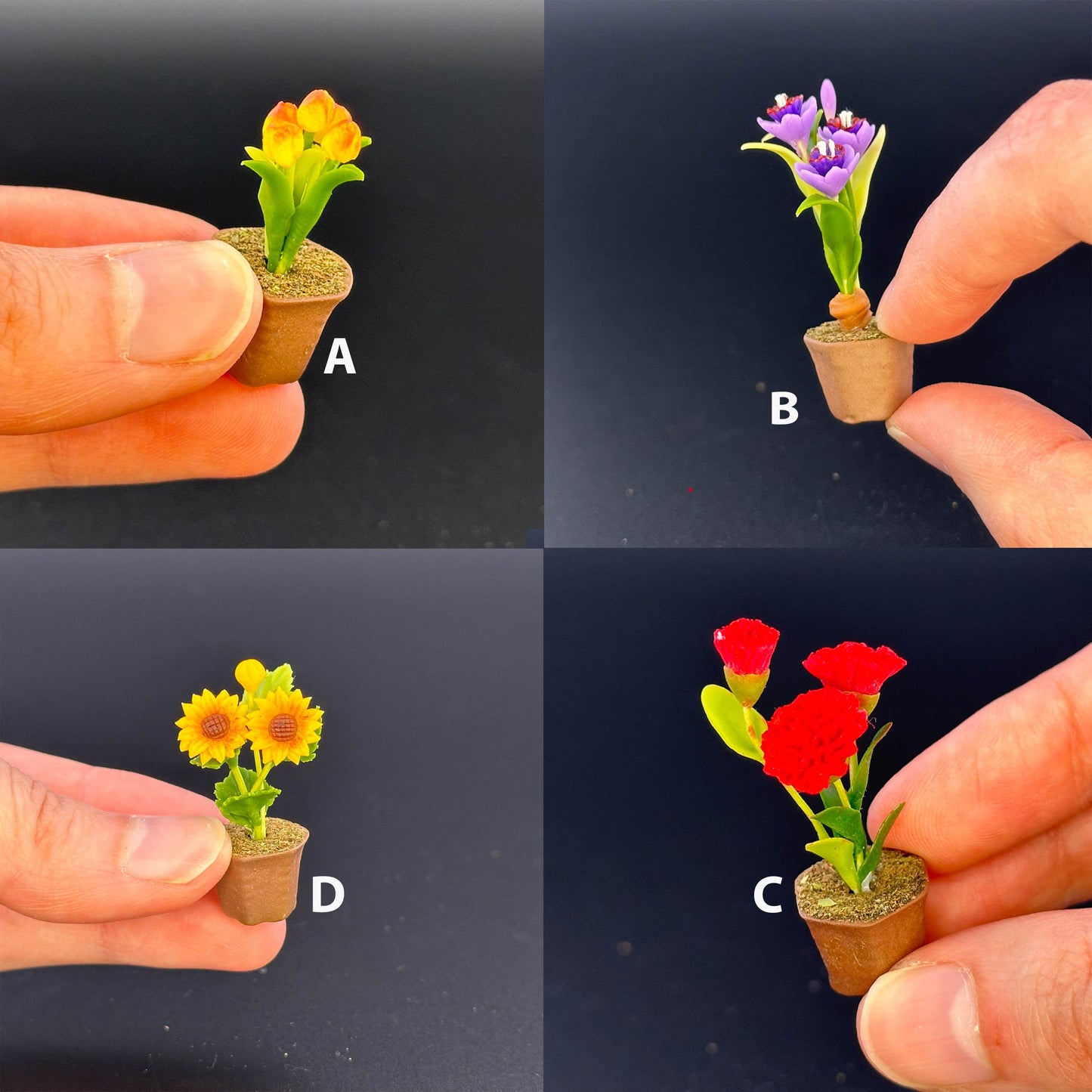 Handmade flowers plant in Terracotta Pot Dollhouse Miniatures 1:12 scale plants flower garden bloom