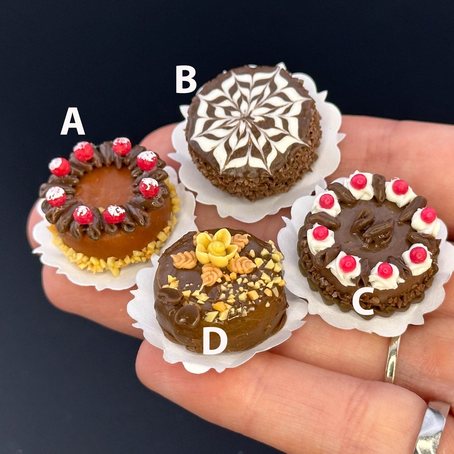 Handmade chocolate cake in 1:12 scale for dollhouse miniature polymer clay