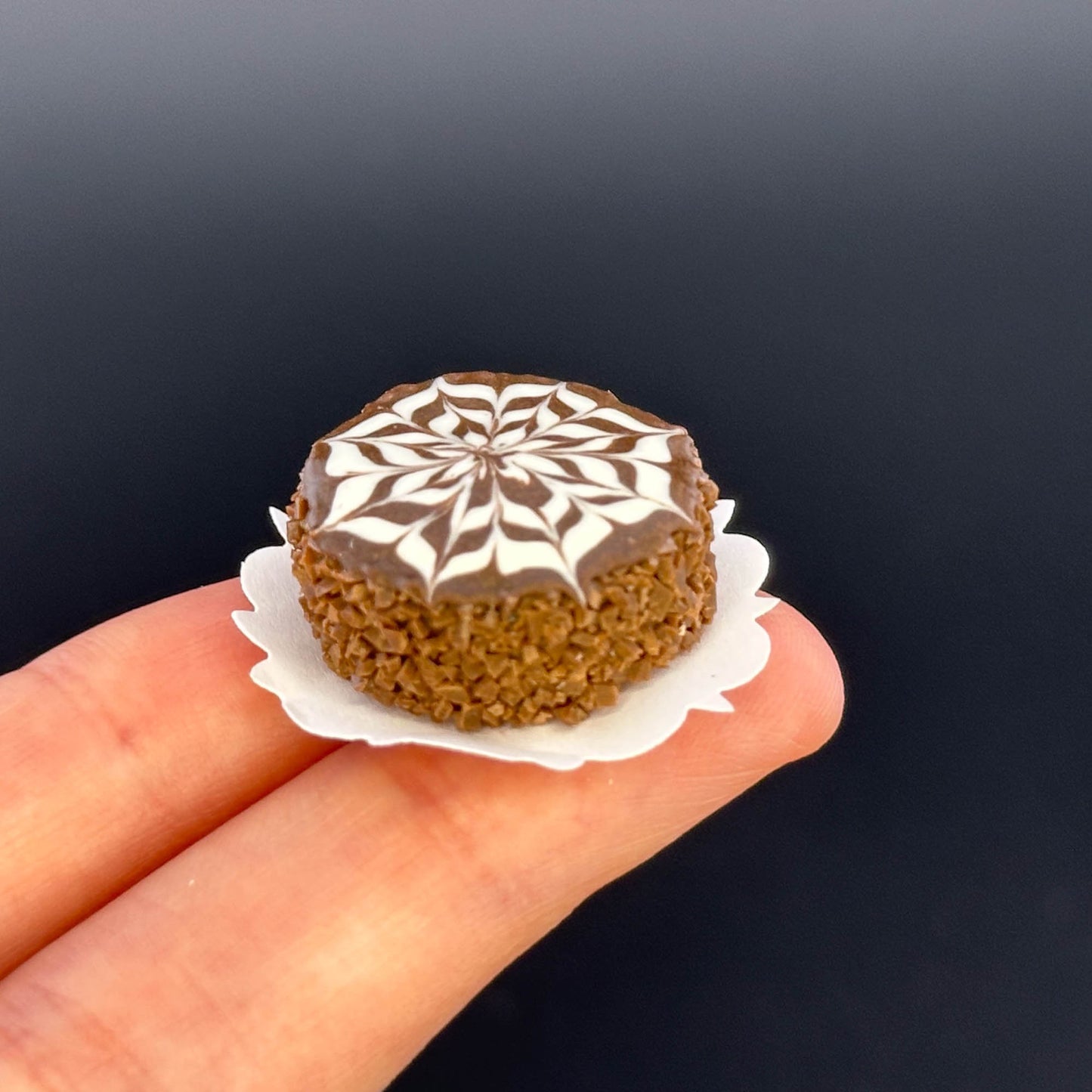 Handmade chocolate cake in 1:12 scale for dollhouse miniature polymer clay
