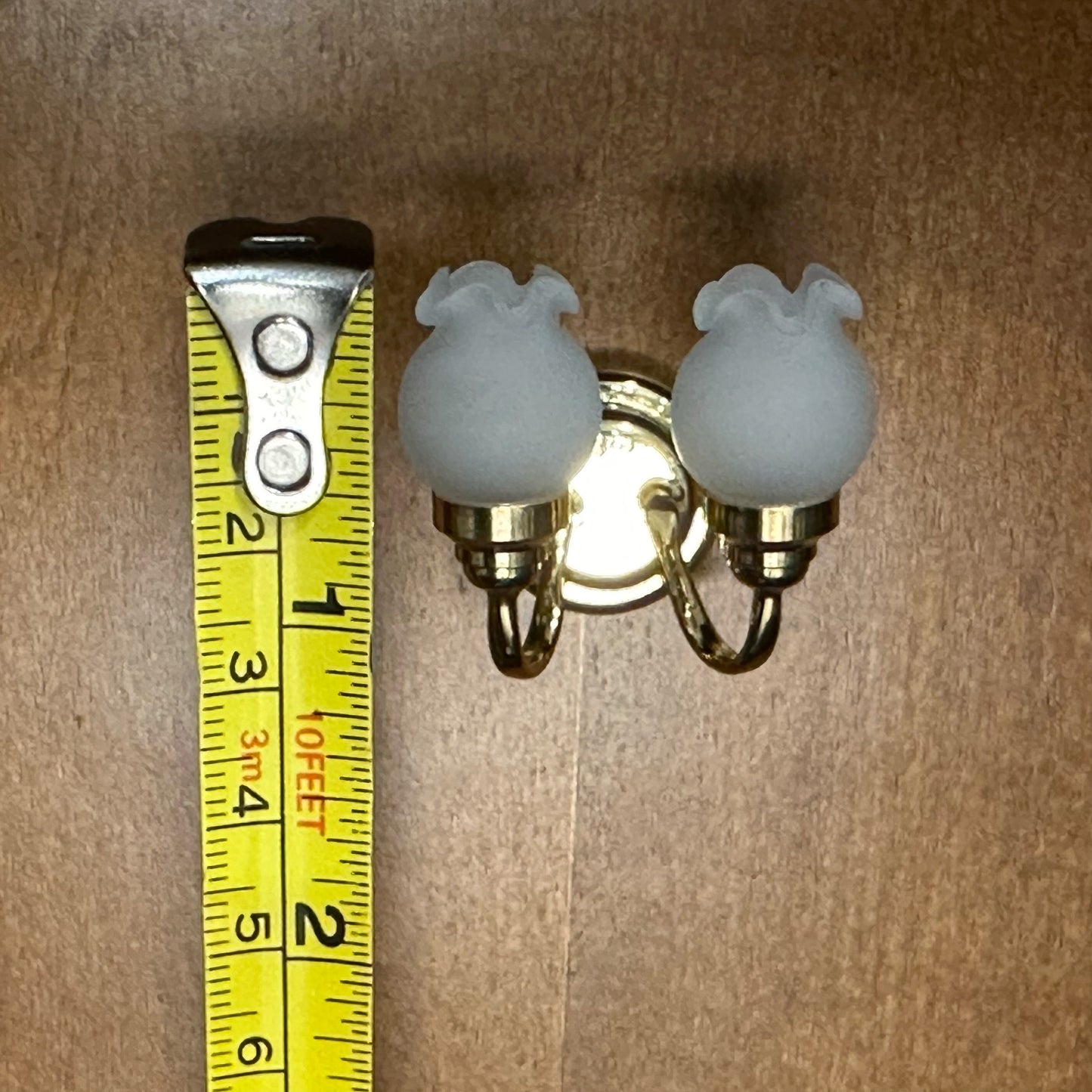 Miniature Touchless operation with Wand 1:12 Brass Wall sconce tulip two arms lamp LED light Dollhouse No-touch No-Switch Stick Fairy Magic