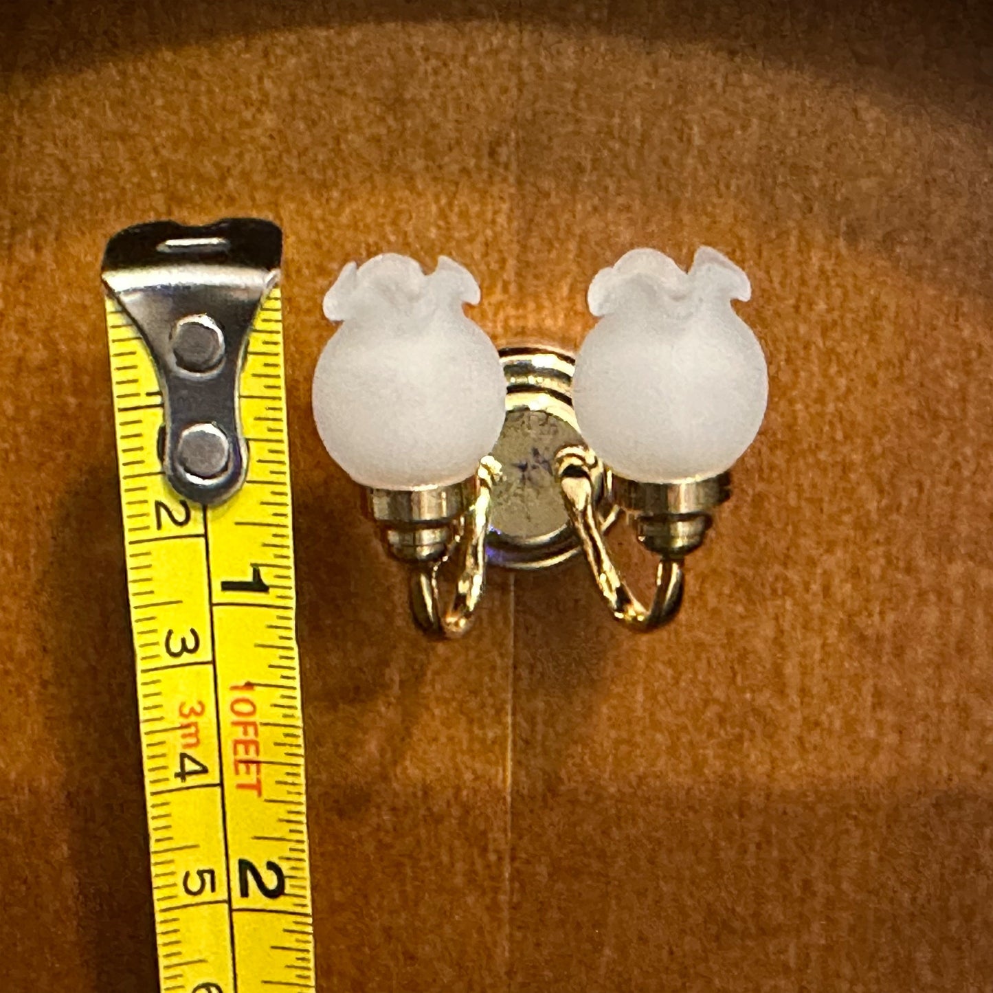 Miniature Touchless operation with Wand 1:12 Brass Wall sconce tulip two arms lamp LED light Dollhouse No-touch No-Switch Stick Fairy Magic