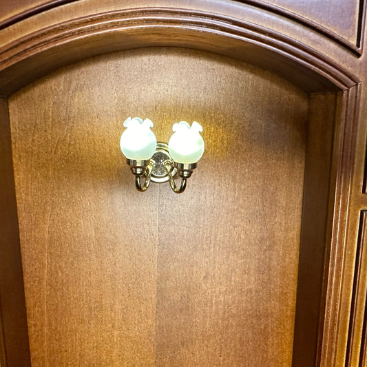 Applique murale miniature sans contact avec baguette 1:12 en laiton, lampe tulipe à deux bras, lumière LED, maison de poupée, sans contact, sans interrupteur, bâton magique féerique