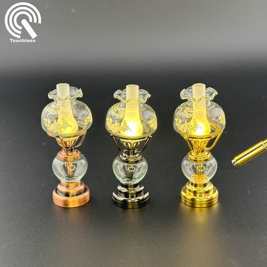 Miniature Touchless operation with Wand 1:12 standing Oil Lamp light Dollhouse No-touch No-Switch Stick Tabletop/Hanging glass lampshade