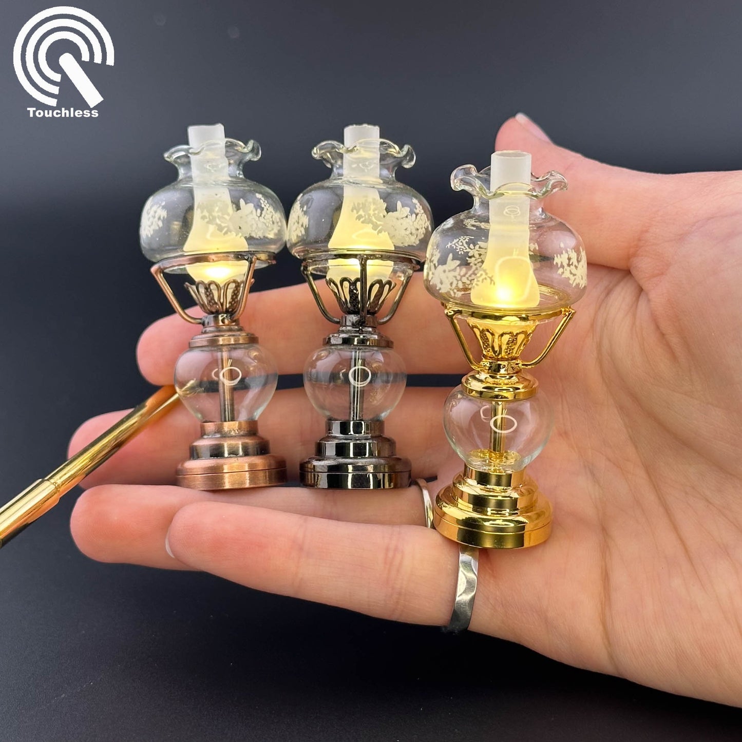 Lampe à huile miniature sans contact avec baguette 1:12, lampe de table/abat-jour en verre suspendu, sans contact, sans interrupteur, pour maison de poupée